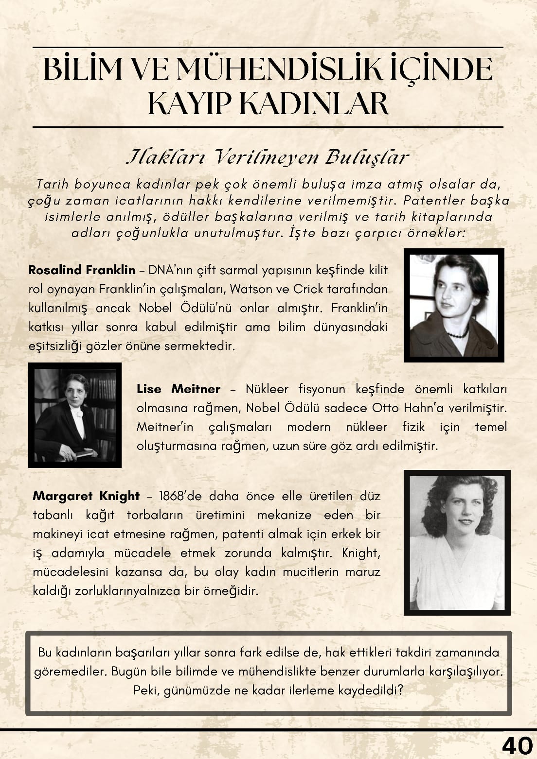 BİLİM VE MÜHENDİSLİK İÇİNDE KAYIP KADINLAR